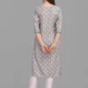 Women Floral Print Cotton Blend Straight Kurta  (Grey)