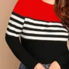 Women Striped Round Neck Pure Cotton Red T-Shirt