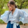 azure silk skirt set