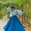 azure silk skirt set