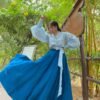 azure silk skirt set