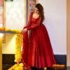 maroon mazarine chanderi maxi set