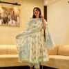 white & blue flora cotton suit set