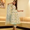 white & blue flora cotton suit set