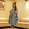 blue and grey linear cotton suit set