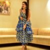 blue and grey linear cotton suit set