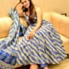 blue and grey linear cotton suit set