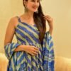 blue and grey linear cotton suit set