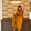 mustard chikankari kurta set