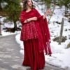 tanaz maroon georgette embroidered  kurta sharara set