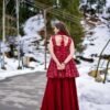 tanaz maroon georgette embroidered  kurta sharara set