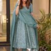 turquoise embroidered suit set