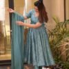 turquoise embroidered suit set