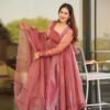 salmon organza suit set