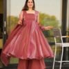 salmon organza suit set