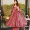 salmon organza suit set