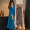 aqua blue silk suit set