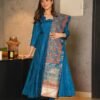 aqua blue silk suit set