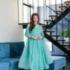 turqoiuse blue embroidered suit set