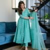turqoiuse blue embroidered suit set