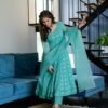 turqoiuse blue embroidered suit set