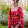 onrella red georgette dress