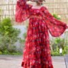 onrella red georgette dress