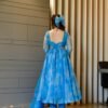blue marble printed organza suit set