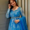 blue marble printed organza suit set