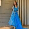 blue marble printed organza suit set