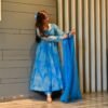 blue marble printed organza suit set