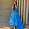 blue marble printed organza suit set
