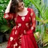 haafiza maroon organza suit set