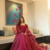 shanaya cherry maxi set with organza dupatta