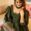 teal green silk maxi set