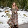 olive green georgette embroidered maxi