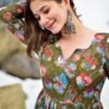olive green georgette embroidered maxi