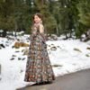 olive green georgette embroidered maxi