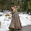 olive green georgette embroidered maxi