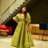 green embroidery silk suit set