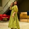 green embroidery silk suit set