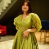 green embroidery silk suit set