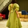 green embroidery silk suit set