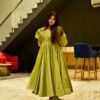 green embroidery silk suit set