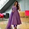 purple embroidered silk suit set