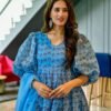 aqua floral chanderi maxi set