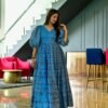 aqua floral chanderi maxi set