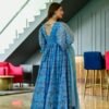 aqua floral chanderi maxi set