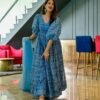 aqua floral chanderi maxi set