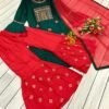 Women’s Rayon Embroidery work Kurta With Sharara Dupatta Set